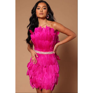 Feather Mini Dress- Magenta Size M